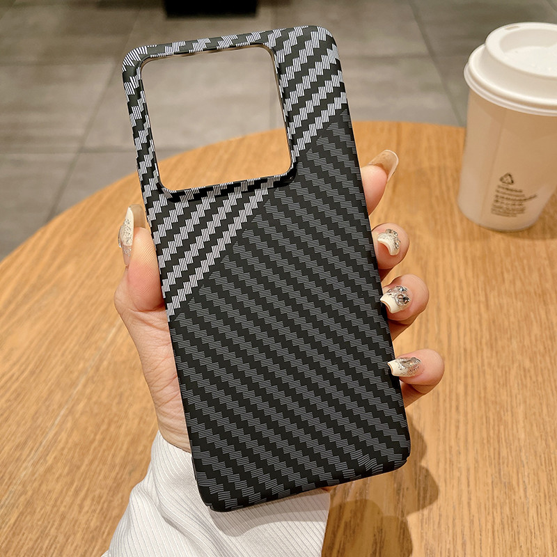สําหรับ Xiaomi 14T,14T Pro กรณี ELVEV คาร์บอนไฟเบอร์บางเฉียบลาย Texture Matte Hard Light Cover