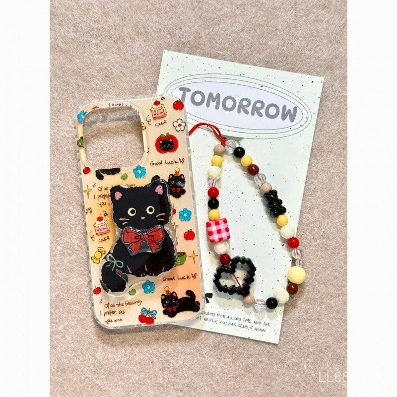 เคสโทรศัพท์มือถือสำหรับ iPhone ภาพประกอบเค้กแมวดำ16/15Promax/14รุ่นใหม่13/12/11pro เฉพาะ xsmax/XR สร้างสรรค์7/8PLUS เคสป้องกันแบบเต็มรูใหญ่ป้องกันการตก li4z