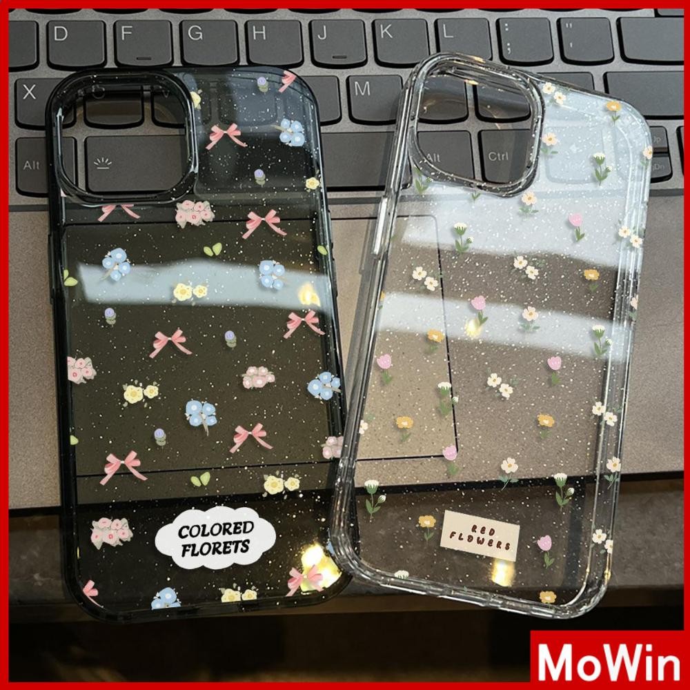 Movin - เคส iPhone 16 Pro Max iPhone 11 เคสใสแบบแวววาว TPU นุ่มสีสันสดใส ดอกไม้และคันธนูที่สวยงาม Compatible iPhone15 Pro max 14 13 12 Pro max XS XR 7 Plus 8 Plus