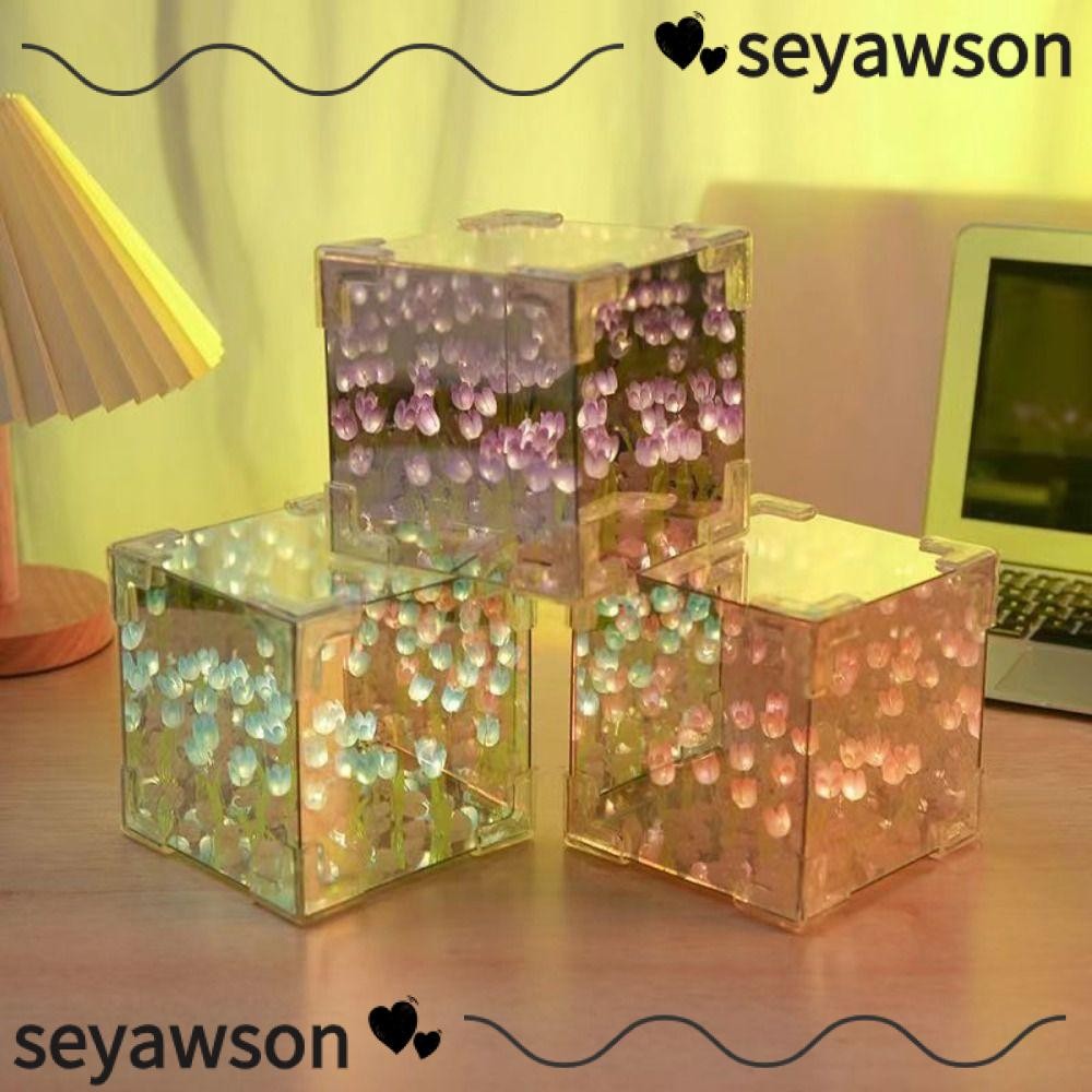 Seyawson ทิวลิปไฟกลางคืน, อะคริลิค 21 ดอกไม้ LED ตกแต่งโคมไฟกลางคืน, Magic Cube Handmade DIY Excluding ของขวัญกระเป๋ากระจกของขวัญวันเกิด