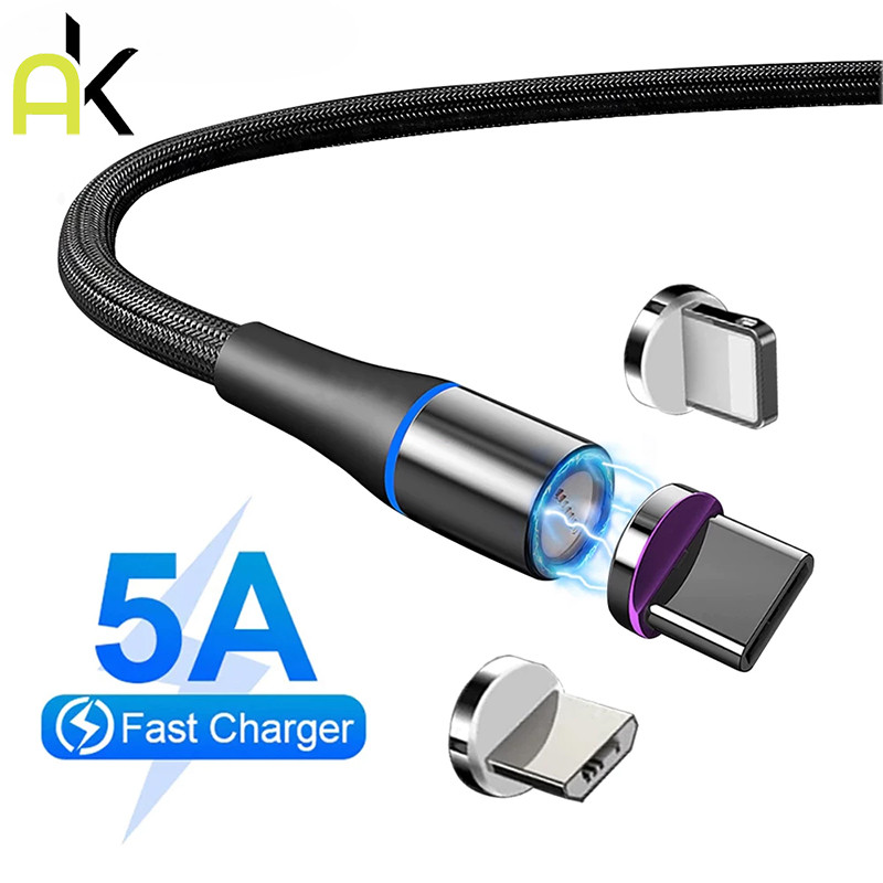 AK 3 In 1 สายชาร์จ 5A Fast CHARGING ข้อมูลโอนสายแม่เหล็กสำหรับ Type-C, micro USB และ IProduct