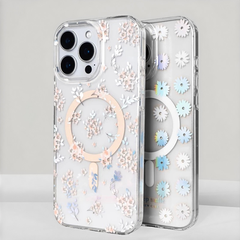 【Floral/IMD เปลือกแข็งโปร่งใส】เคส เข้ากันได้กับ iphone 13 14 15 16 pro max case