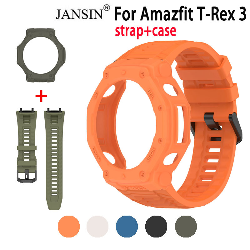 สายซิลิโคนสําหรับ Amazfit T-REX 3 สมาร์ทสายนาฬิกา + กรณีสายนาฬิกา T-Rex3 กีฬาสร้อยข้อมือสายรัดข้อมือเครื่องมือ