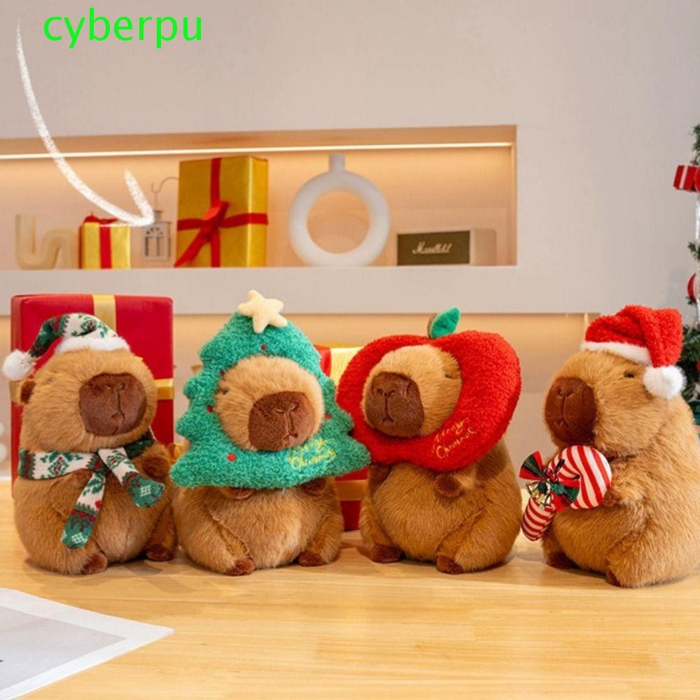 Cyberpulse คริสต์มาส Capybara ตุ๊กตาตุ๊กตา, เดิน Stick ต้นคริสต์มาส Capybara ของเล่นตุ๊กตา, หมอนนอนการ์ตูน Soft Fluffy Capibara Fluffy ตุ๊กตาคริสต์มาสของเล่น