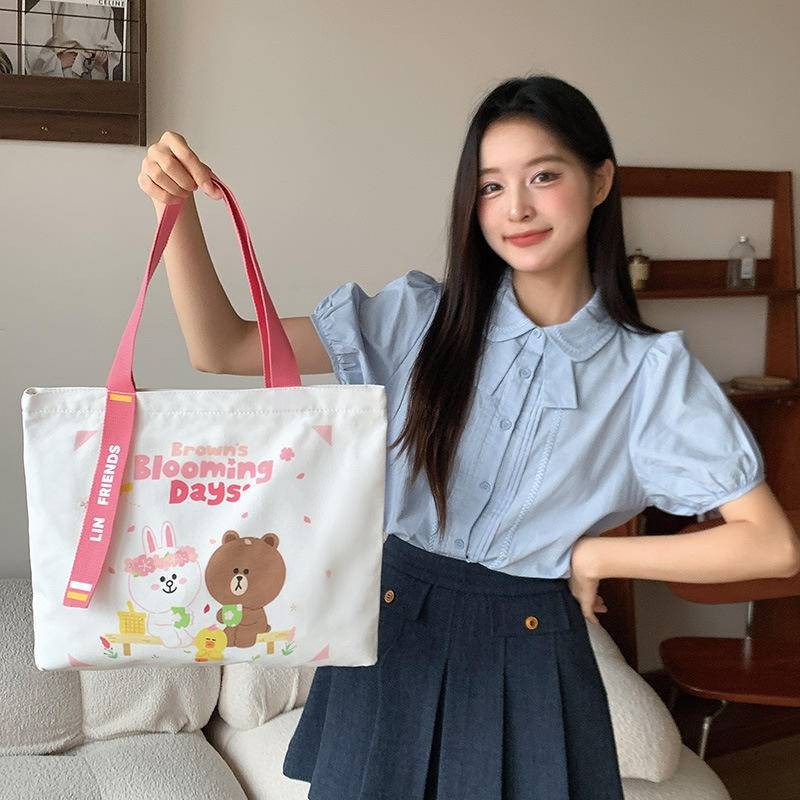 ใหม่สาวสบายๆการ์ตูนขนาดใหญ่-ความจุผ้าใบกระเป๋าสะพาย