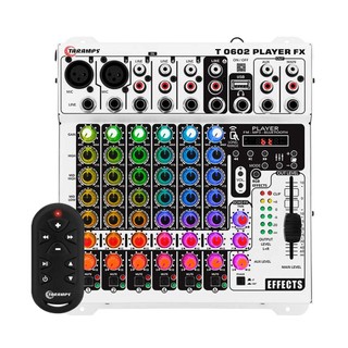 Mesa Som Automotivo Taramps T-0602 Player FX Multicolor Stereo 6 Canais Bluetooth 12v Aux Rca Mic EQ 4 Bandas Led RGB