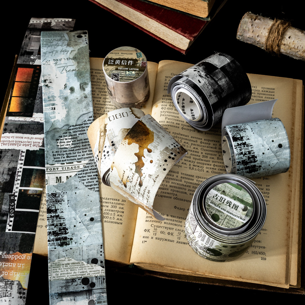 หนังสือโบราณ Series Vintage Washi เทป Retro ตกแต่งโบราณรูปแบบ Masking เทปสําหรับศิลปะ DIY งานฝีมือวารสาร Planners สมุดภาพห่อ