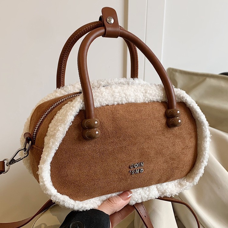 Fansty Faux Suede และ Cashmere Patchwork กระเป๋าถือผู้หญิง Retro Crossbody Bag Pillow
