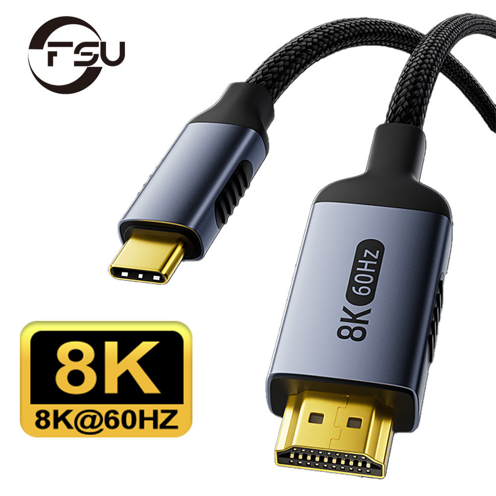 Fsu 1m 2m 3m USB C ถึง HDMI-ใช้งานร่วมกับอะแดปเตอร์สายเคเบิล 8K @ 60HZ 4K @ 60HZ Type C อะแดปเตอร์แปลงสําหรับโทรศัพท์ MacBook แล็ปท็อป HDTV