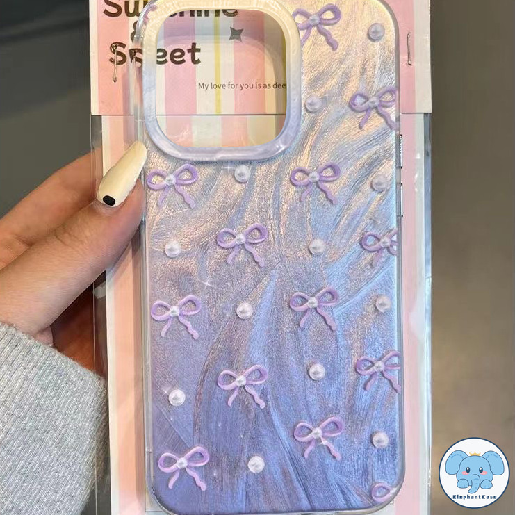 โบว์สีชมพูหวานเข้ากันได้เคสไอโฟน 17 air 16 13 11 15 12 14 Pro Max XR 16 14 15 7 8 Plus XS MAX X SE ไข่มุกแฟชั่น TPU