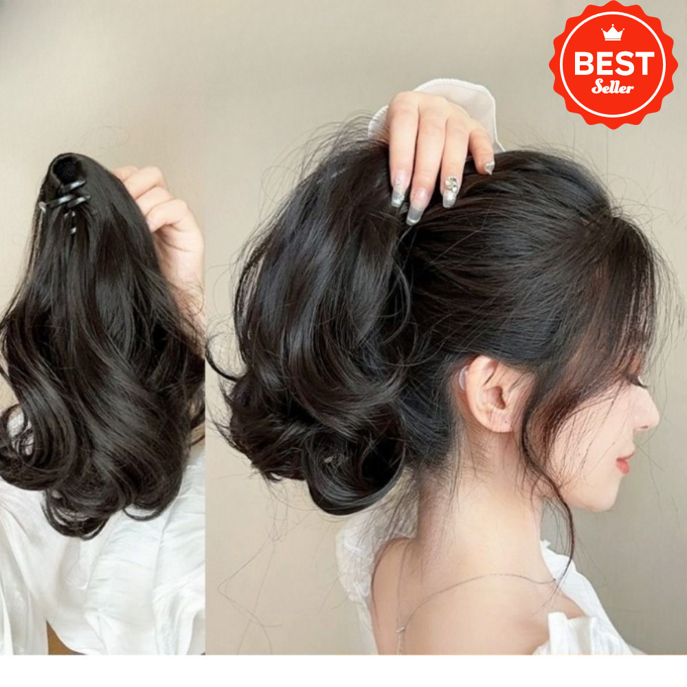(พร้อมจัดส่ง) วิกผมหางม้า แฮร์พีช ลอนธรรมชาติ มีสองสไตล์ แฟชั่นเกาหลี เหมาะสําหรับเด็กผู้หญิง ยาว 30 ซม.