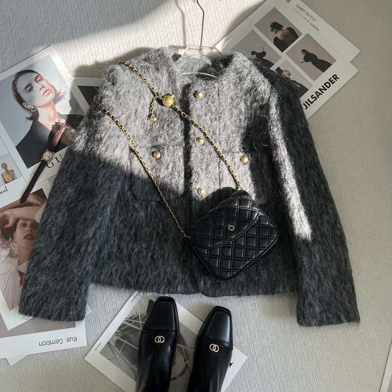 Winter new style woolen short coat, feminine style French top, thick cotton dress