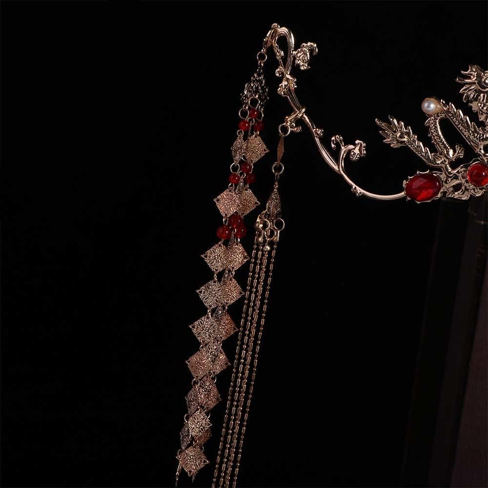 Wellnessspot หมวกเจ้าสาว, เครื่องประดับผมพู่พลาสติก, วินเทจโลหะผสมสีทองสไตล์จีนเจ้าสาว Coronet Hanfu - รูปที่ 6