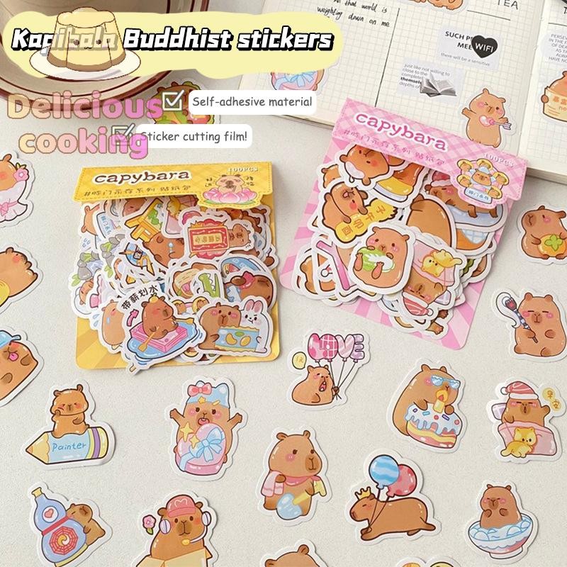 [ทําอาหารอร่อย] 100 ชิ้นน่ารัก Capybara สติกเกอร์สัตว์รถรถจักรยานยนต์กระเป๋าเดินทางโทรศัพท์กีตาร์แล็ปท็อปการ์ตูน Helment Decal ของเล่นเด็กของขวัญ [ใหม่]