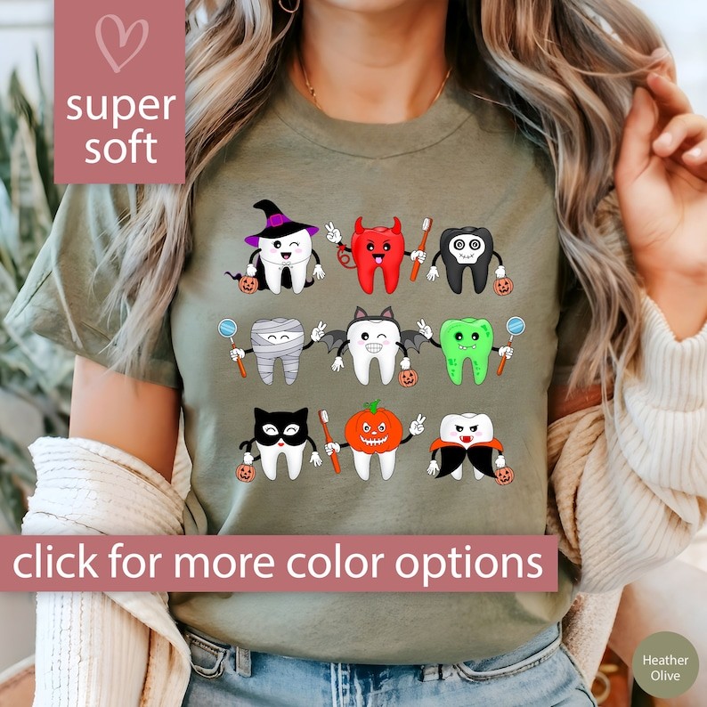 Halloween Dental Shirt for Dental Office Tshirt for Halloween Teeth Shirt for Women, Funny Halloween