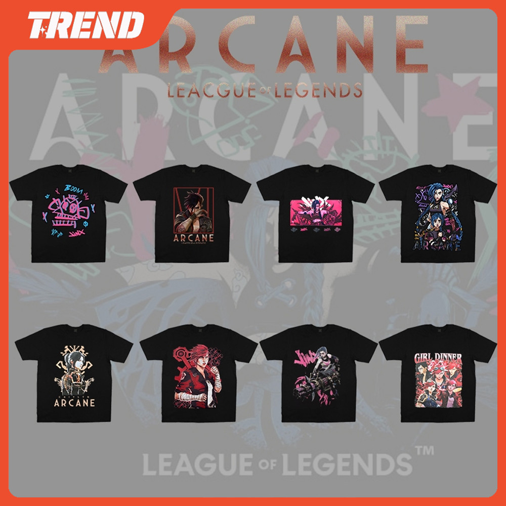 League OF LEGENDS ARCANE Merch ผ้าฝ้ายเสื้อยืดชายและหญิง Plus ขนาด JIDX EKKO VI CAITLYN อะนิเมะพิมพ์