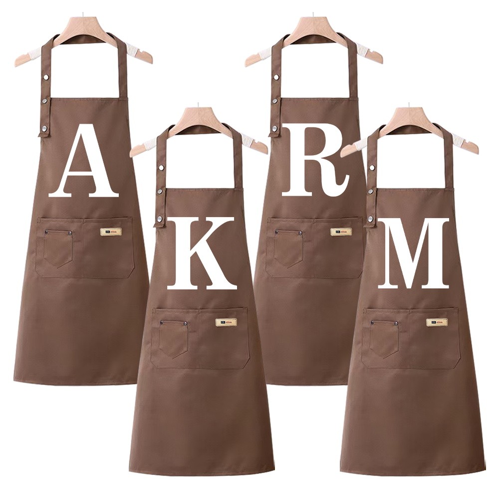 ผ้ากันเปื้อนในครัวและสวนใช้กระเป๋าโพลีเอสเตอร์กันน้ำและกันน้ำมันทำสวนชุดสีน้ำตาลและสีขาว