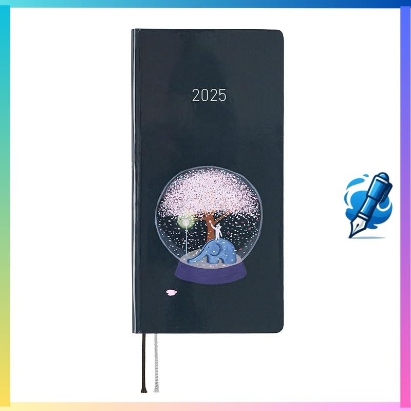 "Hobonichi Techo 2025 Weeks Kubota Hiroko / Night Cherry Blossom Snow Dome January Start Weekly Planner Weekly Left Slim Vertical"