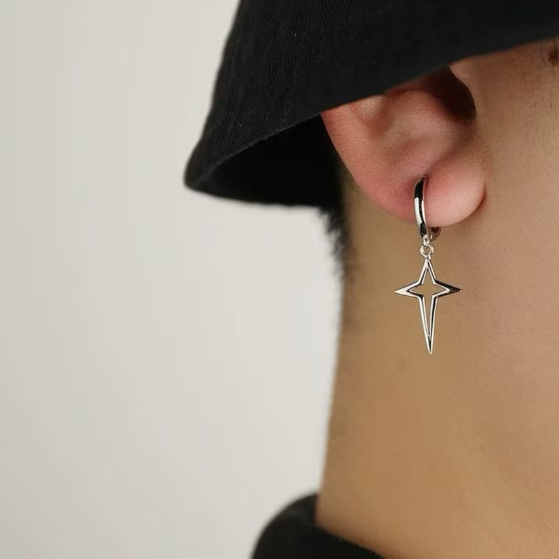 TITANIUM STAR PIERCING HOOP EARRINGS สําหรับผู้ชายและผู้หญิง JURAI STAR PIERCING HOOP EARRINGS รุ่นร