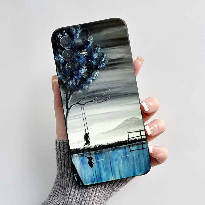 สําหรับ VIVO V23 V23E 5G ใหม่ 2024 การออกแบบหัวใจพิมพ์สีดํา Matte Soft ซิลิโคนฝาครอบป้องกัน VIVOV23 E เคสโทรศัพท์ - รูปที่ 5