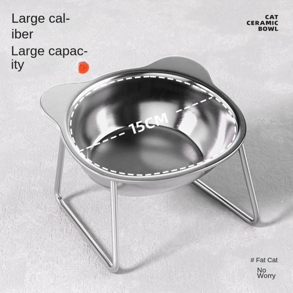 Hilario ชามอาหารแมวยกระดับ, ชามแมวสแตนเลสป้องกันการตกคว่ํา, พร้อมขาตั้งป้องกันปากมดลูก 15°มุมเอียงเท้าสูงเครื่องให้อาหารสุนัขอุปกรณ์สัตว์เลี้ยง - รูปที่ 3