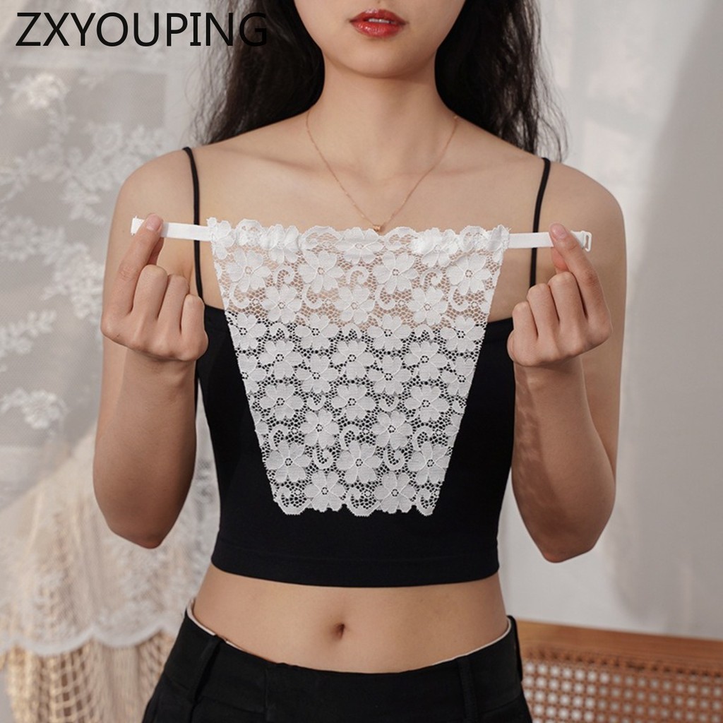 Zxyouping ผู้หญิง Sheer ตาข่าย Plunge Protector ลูกไม้ Neckline Modesty ใส่เพื่อป้องกัน