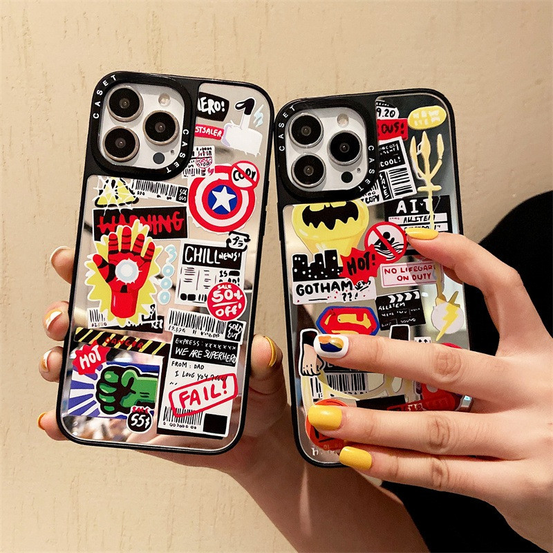 กระจกเคสโทรศัพท์โลโก้การ์ตูนสําหรับiphone 11 12 13 14 15 16 Pro Max X XR XSMAX 7 8 SE2020 เคสโทรศัพท์กันกระแทกคลุมทั้งหมด*-**