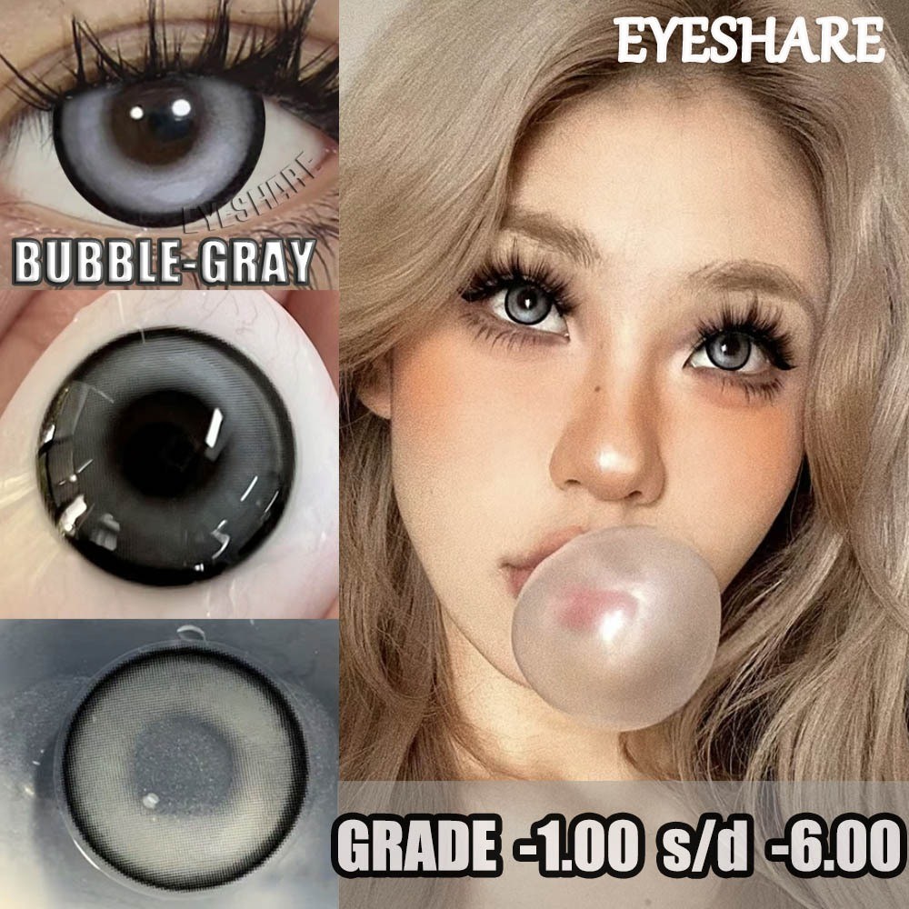 แว่นตาสายตาสั้น{เกรด -1.00~-6.00} BUBBLE Series สีเทา/สีน้ำเงิน/สีน้ำตาลคอนแทคเลนส์ Big eyes 14.5mm 