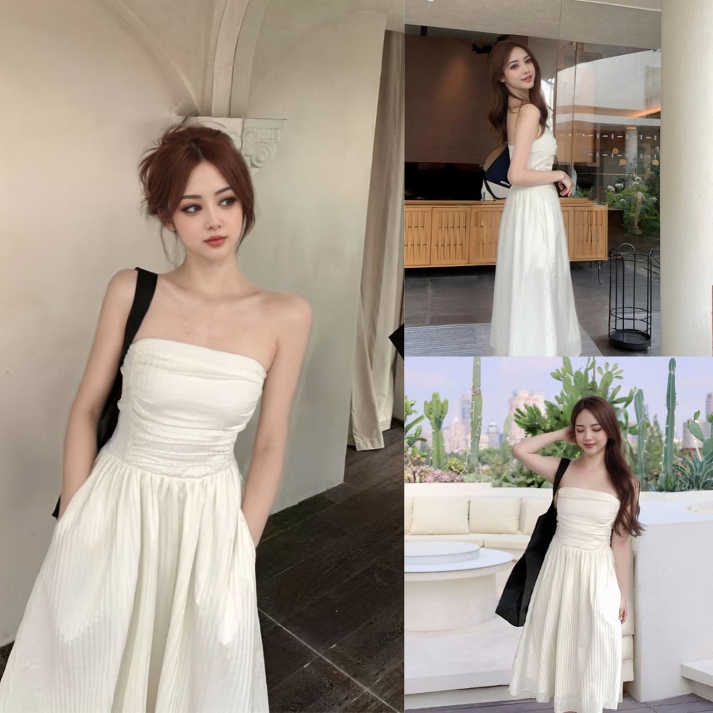 เดรสสายเดี่ยวสีขาวสำหรับผู้หญิง สไตล์ฝรั่งเศส สวยหรูดูดี สวมใส่สบายและดูเซ็กซี่ในทุกโอกาส