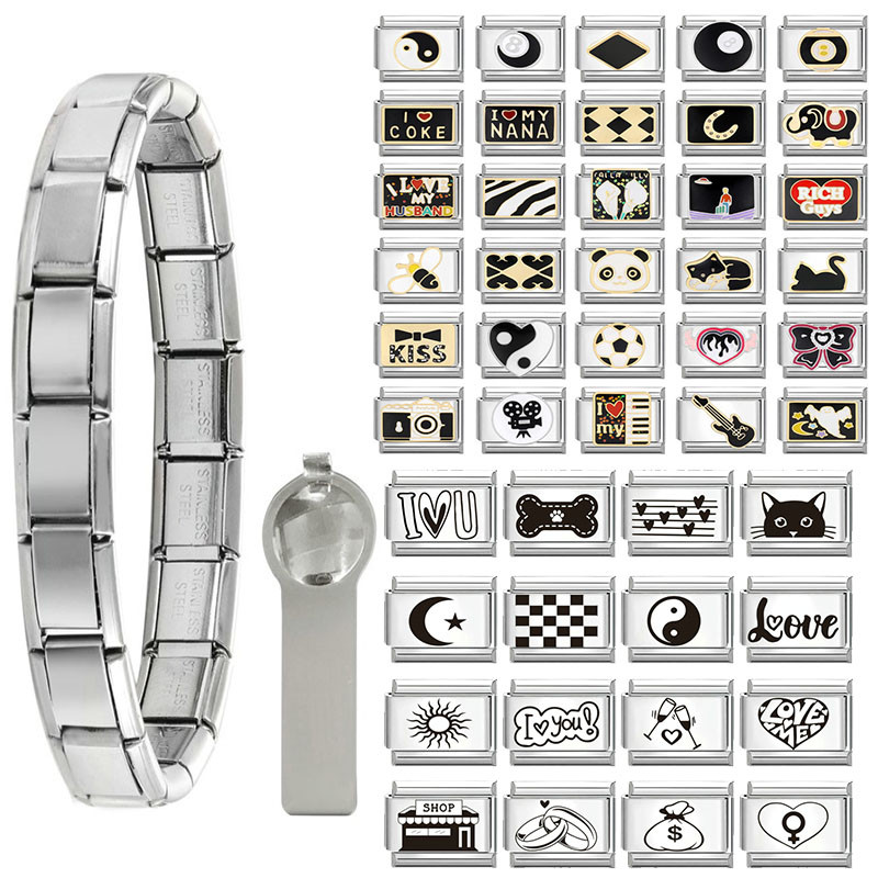 แฟชั่นผู้หญิงสแตนเลส Cat Love Star Moon Chain อิตาเลี่ยน Charms Link Fit 9 มม.สร้อยข้อมือสแตนเลส DIY เครื่องประดับ