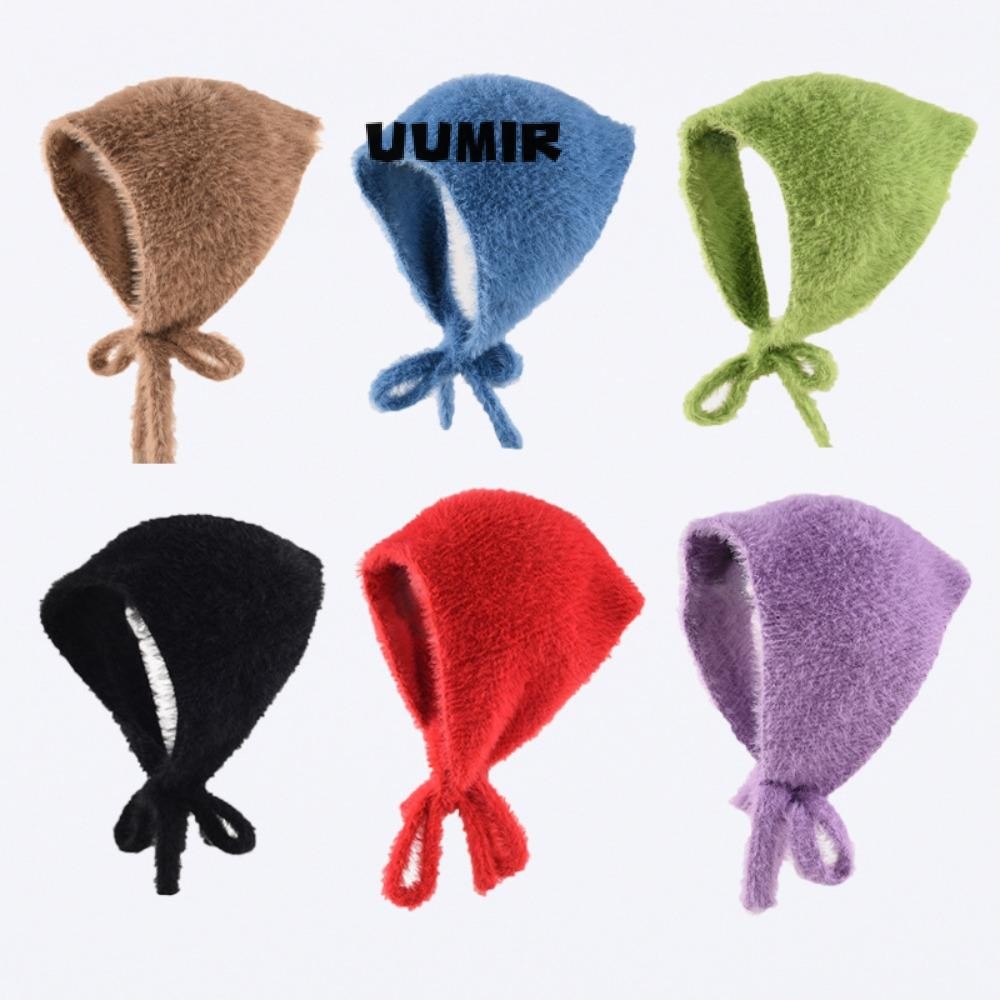 Uumir Tie ที่คาดผมหมวก, ถักเส้นด้าย Keep Warm Lace-up Cover Headband, แฟชั่นสไตล์ฝรั่งเศส Plush ผู้หญิง Headscarf ฤดูใบไม้ร่วง