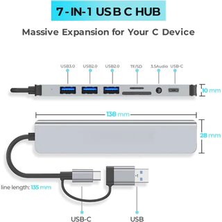 8 in 2 USB hubs Multiport Dock รองรับ TF/PD อ่าน USB 3.5 มม. Audio TYPE C Multi-Port รองรับคอมพิวเตอร์ช่อง TYPE-C ทุกรุ่น