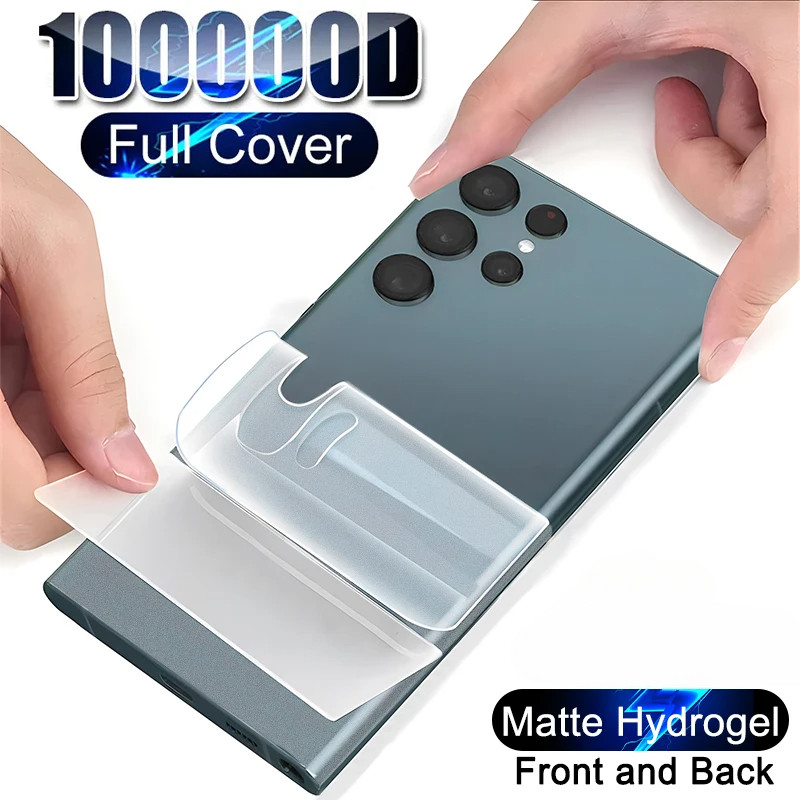 Samsung S30Plus S30Ultra S24Ultra 2 in 1 10000Dด้านหน้าและด้านหลังMatte Frosted Soft Hydrogelฟิล์มสําหรับSamsung S30 S24 S23 S22 S21 Ultra Plusป้องกันการระเบิดป้องกันหน้าจอโทรศัพท์