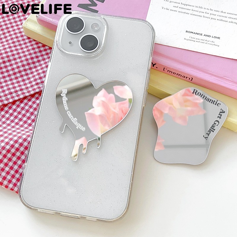 สติ๊กเกอร์ติดกระจกหลังมือถือ-กระจกกาวในตัว-กระจกอะคริลิเคสโทรศัพท์ตกแต่ง-ผิดปกติรักรูปร่างกระจก-หรูหรา,พกพา-อุปกรณ์โทรศัพท์มือถือ ทําเอง