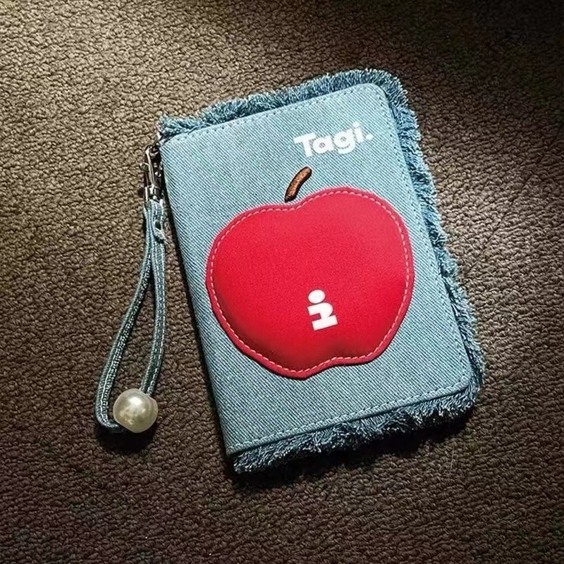 [Aria]tagi. สินค้าใหม่ "Pingping An'an" เพิร์ลเดนิมพู่กระเป๋าเก็บเอกสารหนังสือเดินทางน่ารักกระเป๋าใส่บัตร