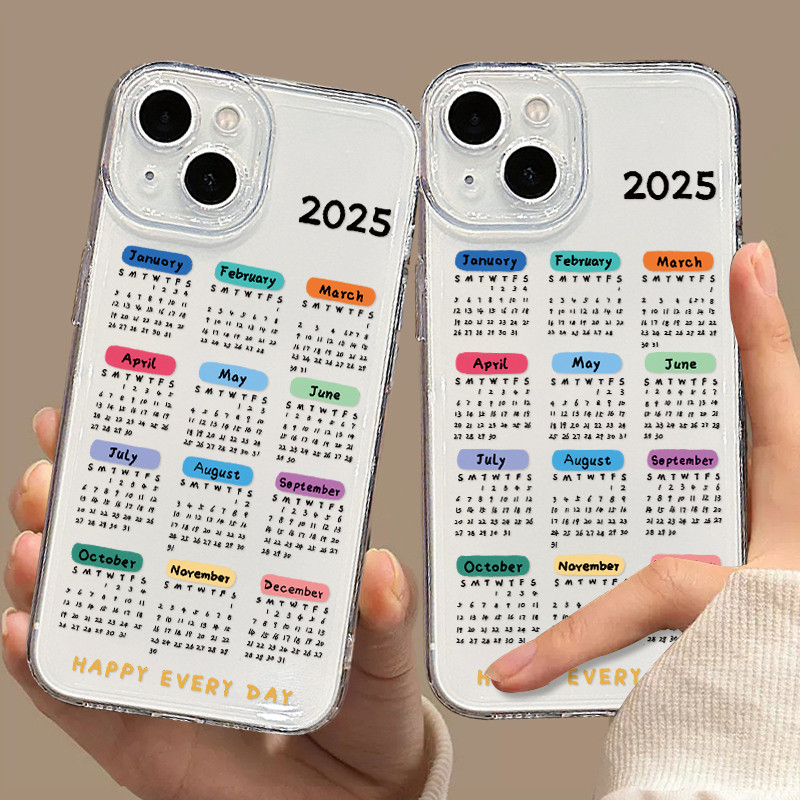 2025 ปฏิทิน ซองกันกระแทกแบบง่ายรองรับสำหรับ iPhone 15 11 12 13 14 16 Pro Max 7 8 Plus XR X XS Max 14 15 Plus SE เคส Case