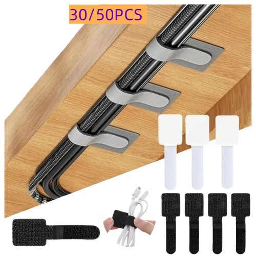 30/50pcs Reusable Cable Ties Fastening Wire Organizer สายไฟเชือกผู ้ ถือกาวในตัวปรับสายไฟสายรัดโต ๊ ะการจัดการ