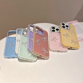 Bowknot GLITTER เคสโทรศัพท์อะคริลิคสําหรับ iPhone 17 Pro Max 17 Air 16 15 14 13 12 11 กันกระแทกป้องกันปลอก