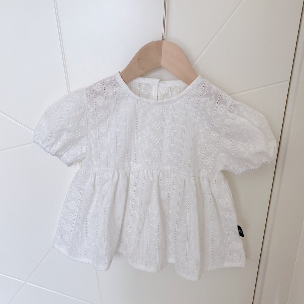 ฤดูร้อน เสื้อแขนสั้นสำหรับเด็กผู้หญิงที่มีการปักแขนพัฟ เสื้อตุ๊กตาเด็กผู้หญิงหวาน เสื้อยืดเด็ก - รูปที่ 7