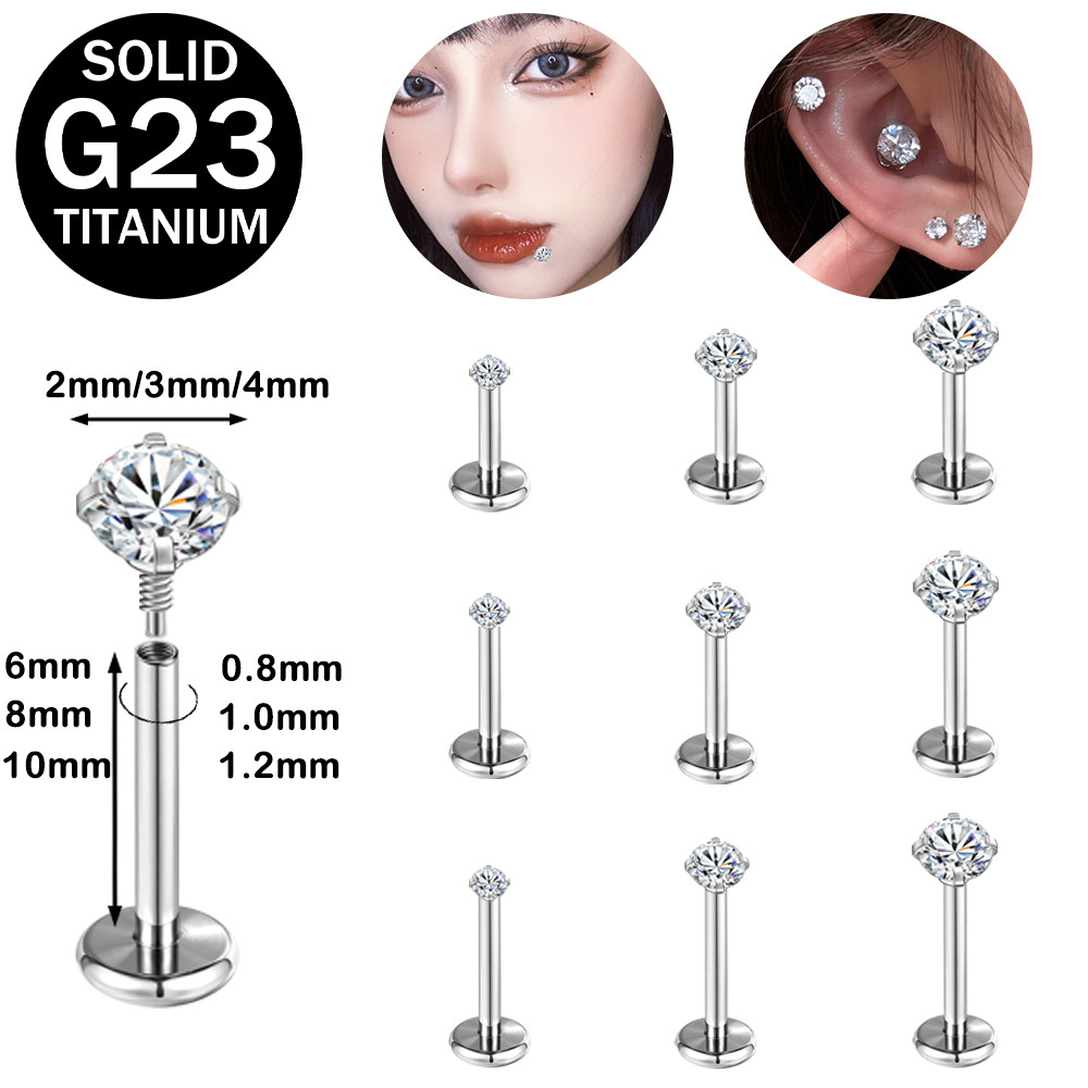 1 PC G23 ไทเทเนียม Lip Studs 16G/18G/20G/กระดูกอ่อนสตั๊ดต่างหู 2/3/4 มม.สี่กรงเล็บรอบคริสตัล Helix Conch กระดูกอ่อนเจาะต่างหู