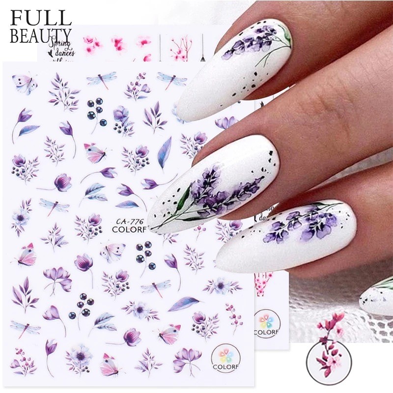 สติ๊กเกอร์ติดเล็บ ins ดอกไม้สีสันสดใส Girl Fresh Natural Pink Flower สติ๊กเกอร์ติดเล็บ