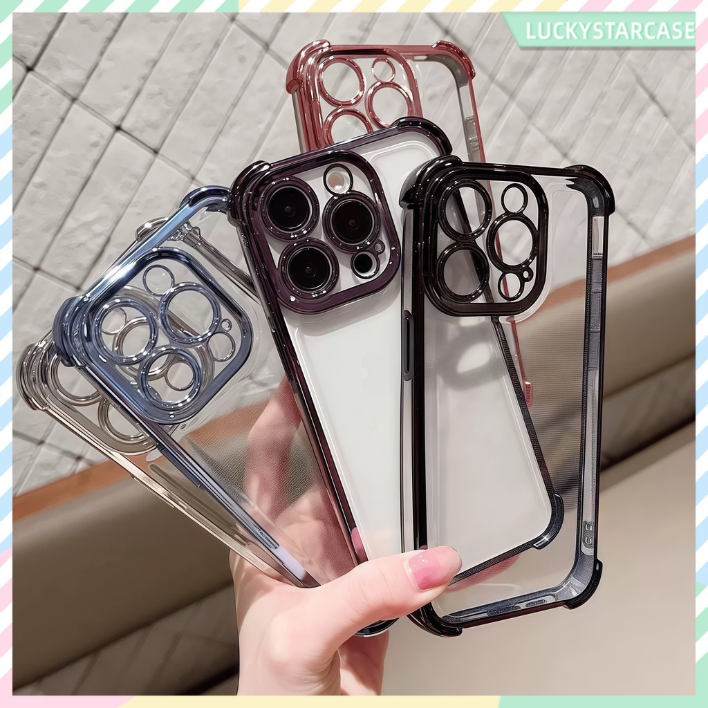 เคสโปร่งใสด้วยไฟฟ้าสําหรับ For IPhone 16 15 14 11 13 12 Pro Max 7 8 14Plus X XS XR XSMAX 11Pro เคส ฝาครอบกันกระแทก Case