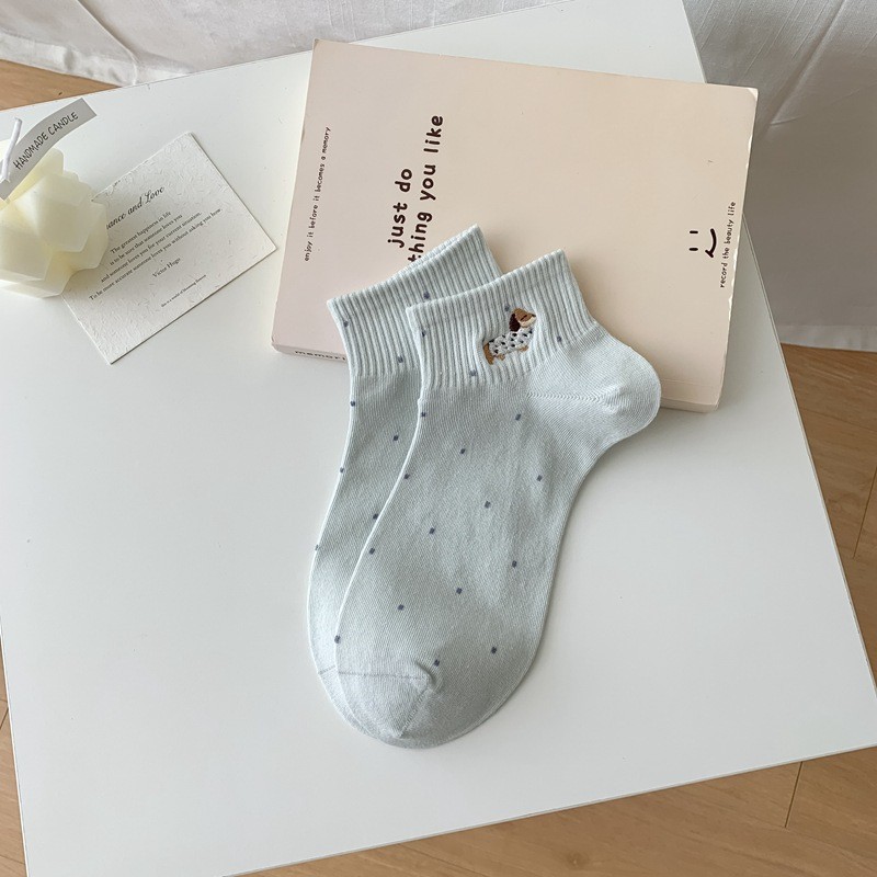 ฤดูร้อนตาข่ายระบายอากาศกระโหลกสไตล์เรียบง่ายสีทึบการ์ตูนลูกสุนัขถุงเท้าน่ารักผู้หญิง - รูปที่ 4