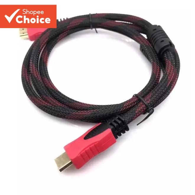 Mengqing สาย HDMI ความเร็วสูง 1.36 เมตร ทีวีความละเอียดสูง ถักสีดําและสีแดง ใช้ได้กับสาย HDMI 1.4V จอคอมพิวเตอร์ข้อมูลทีวีความเร็วสูง รองรับ LCD 3D 1080P
