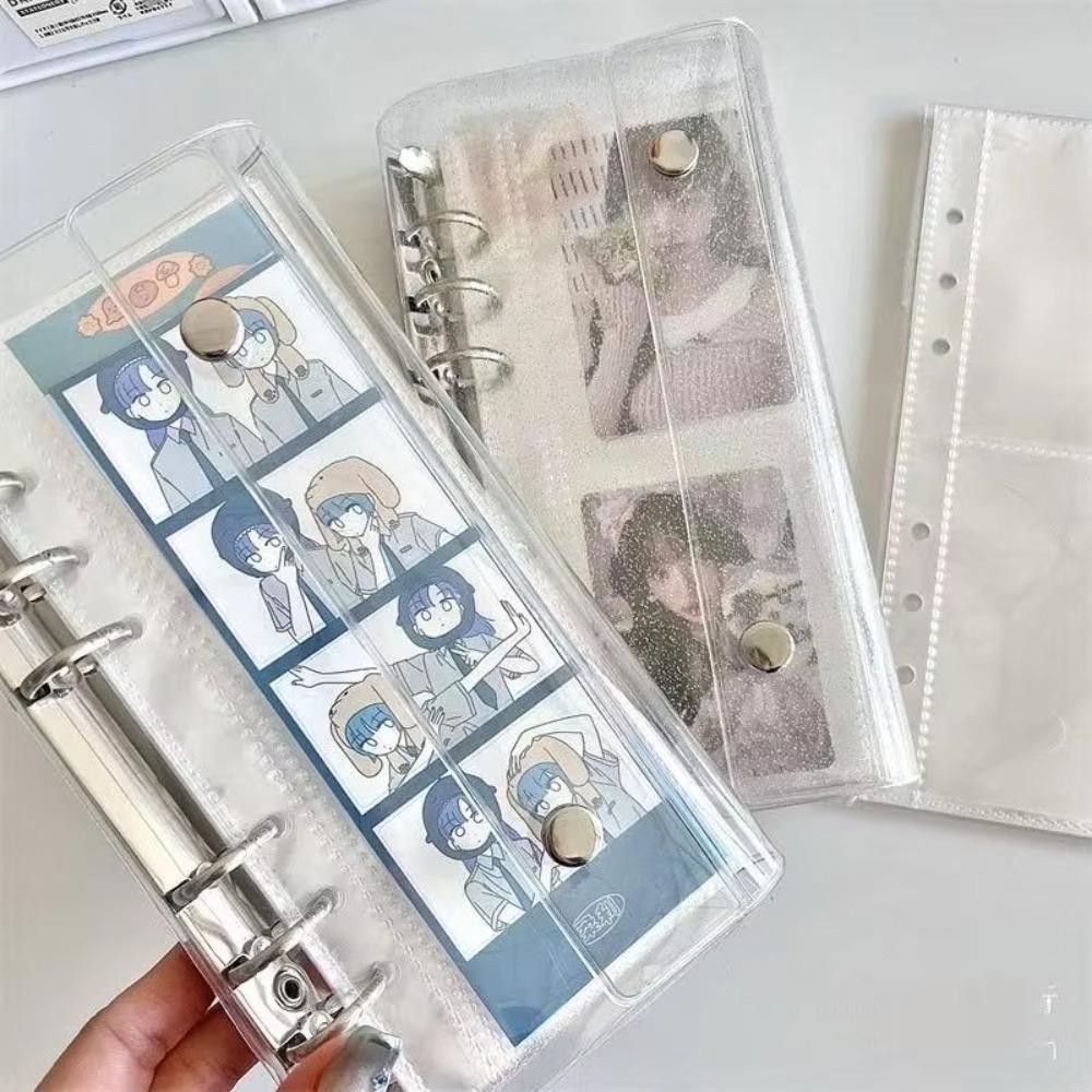 ALIZAR PVC Notebook Cover, A6 Half Laser Transparent Loose Leaf Cover, การออกแบบที่ถอดออกได้หัวเข็มขัดคู่ 6 หลุมแคบ Flip Cover โปสการ์ด Binder เก็บหนังสือ Organizer - รูปที่ 5