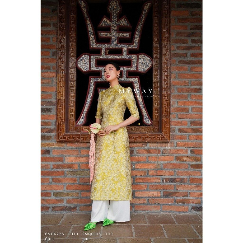 MY WAY ชุดสตรี Ao Dai พร้อมรูปแบบครึ่งแขนหรูหรานวัตกรรม 6MDK2251 HT0 - 2MQD105 TR0