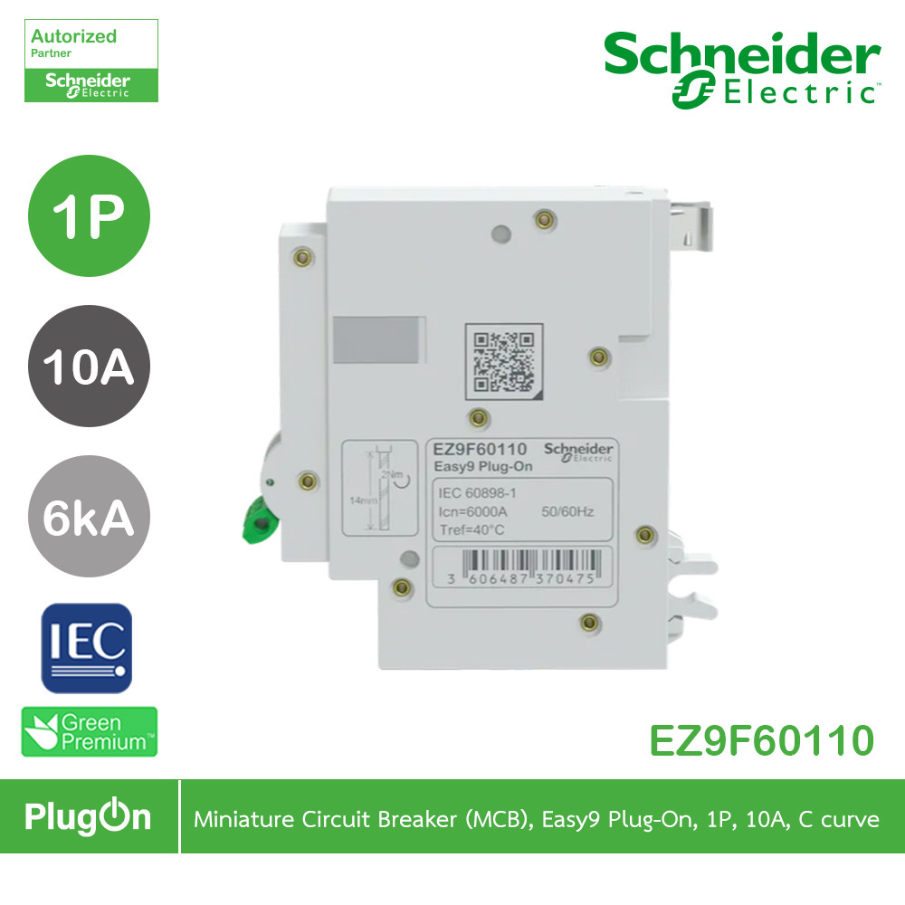 Schneider Electric เซอร์กิตเบรกเกอร์ รุ่น Easy9 Plug-On ขนาด 1P 6kA 10A รหัส EZ9F60110 | PlugOn - รูปที่ 2