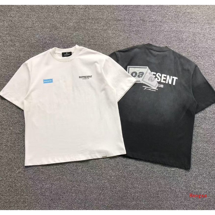 สปอต ღღ  ✨❤️🆕 เสื้อยืด High Street New Oasis Rock Band English Washed Outdated เสื้อยืดแขนสั้น