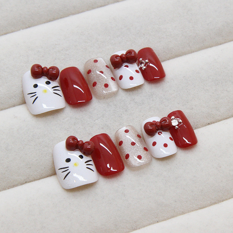 เล็บปลอมพร้อมกาวกันน้ํา Kitty กดบนเล็บ Cat Eye FM047