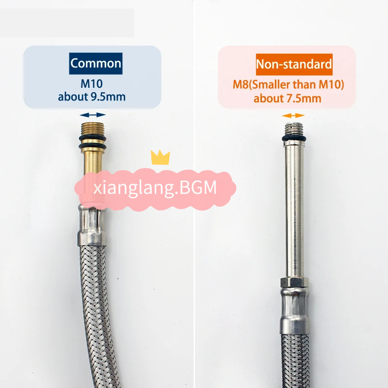 ท่อเหล็กกล้าไร้สนิม M10/M8 G1/2 แบบถักสำหรับก๊อกน้ำ ท่อเข้าน้ำร้อนและน้ำเย็น ตัวเชื่อมต่ออ่างล้างหน้า 80ซม./1ม./1.5ม./2ม.